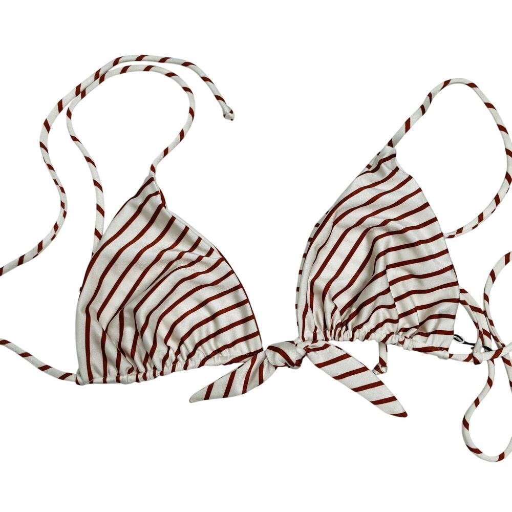 Faithfull the Brand Christy Bikini Top Butterscotch Stripe L 8 NWT Coastal Deco